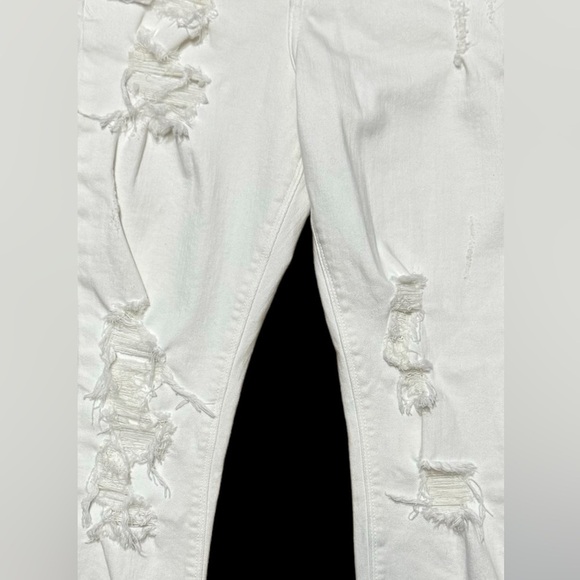 Express White mis rise Distressed straight Leg Jeans Stretch Raw Hem Women’s 4 - Picture 4 of 16